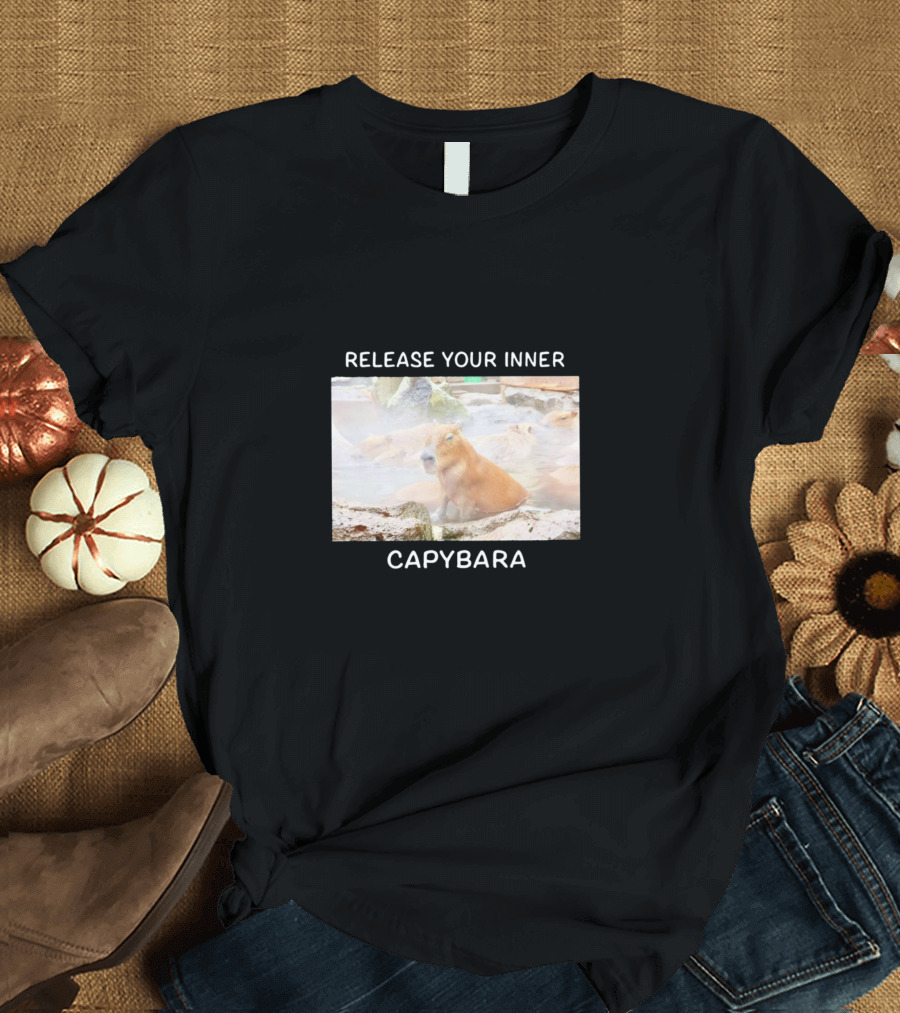 Release Your Inner Capybara in Tranquil Water Scene T-Shirt