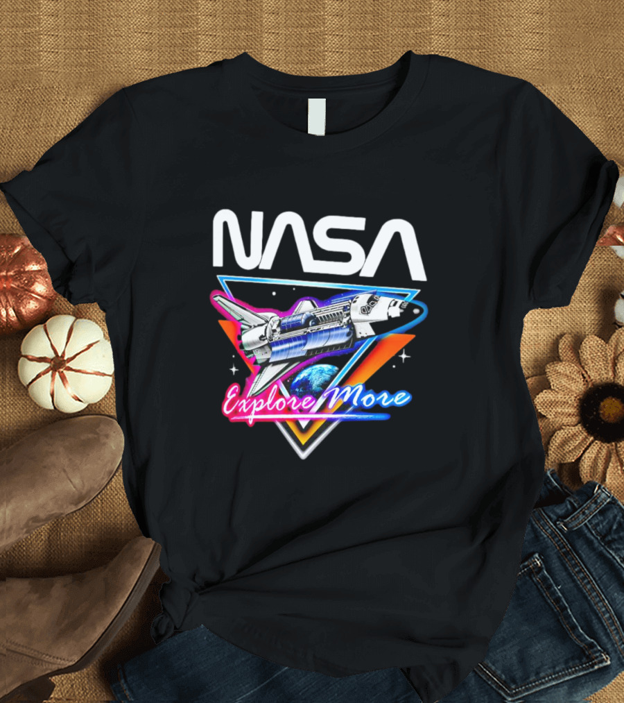 NASA Explore More Space Shuttle Triangle Earth Retro T-Shirt