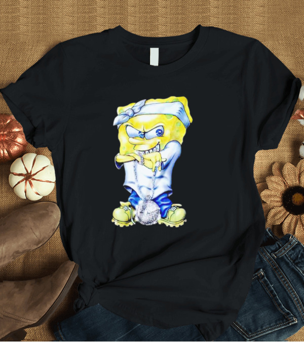 T-Shirt: Thug Spongebob Squarepants with Bandana and Bling Necklace T-Shirt Thug Spongebob Squarepants with Bandana and Bling Necklace T-Shirt
