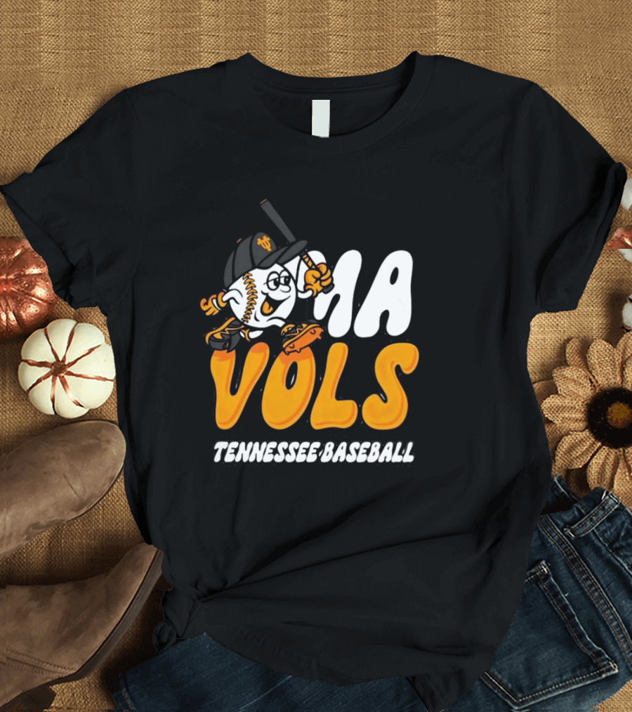 Omavols Tennessee Baseball Vols Mascot Icon with Bat and Glove T-Shirt