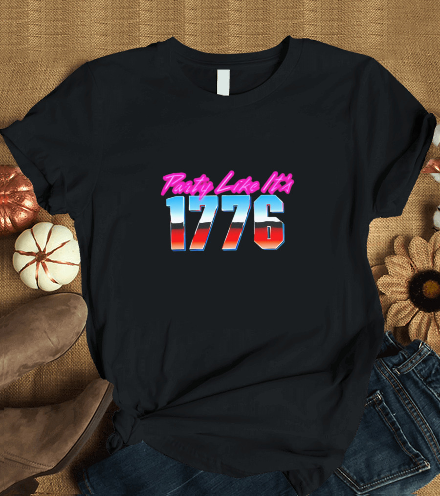 Party Like It’s 1776 Retro Neon Text T-Shirt