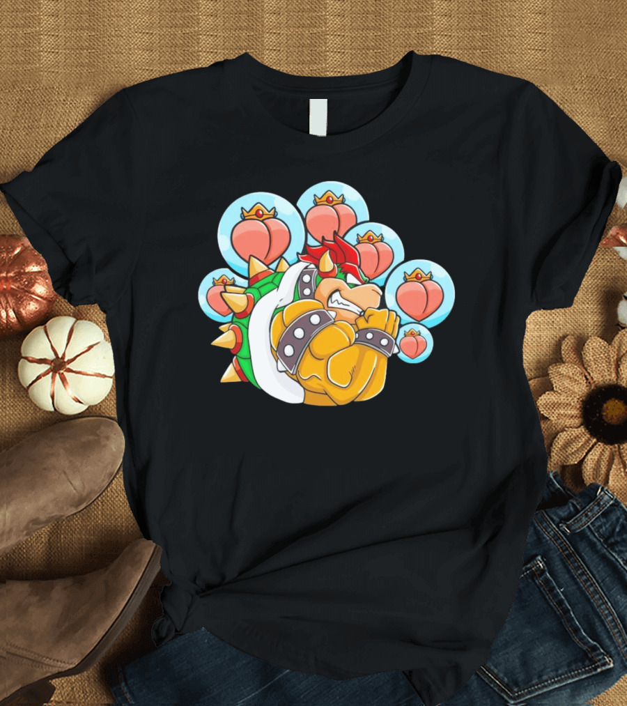 Bowser Peaches Peaches Peaches Tribute to Animated Villain with Hearts T-Shirt