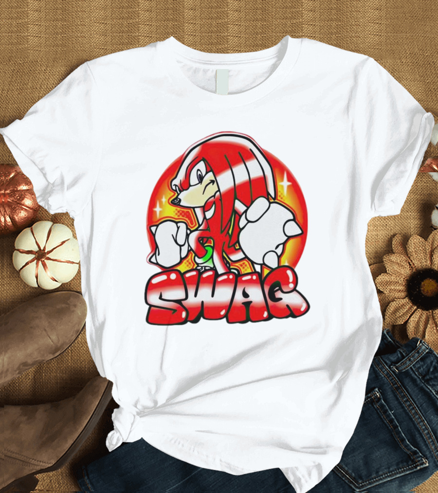 Knuckles Swag with Red Logo and Bold Cartoon T-Shirt