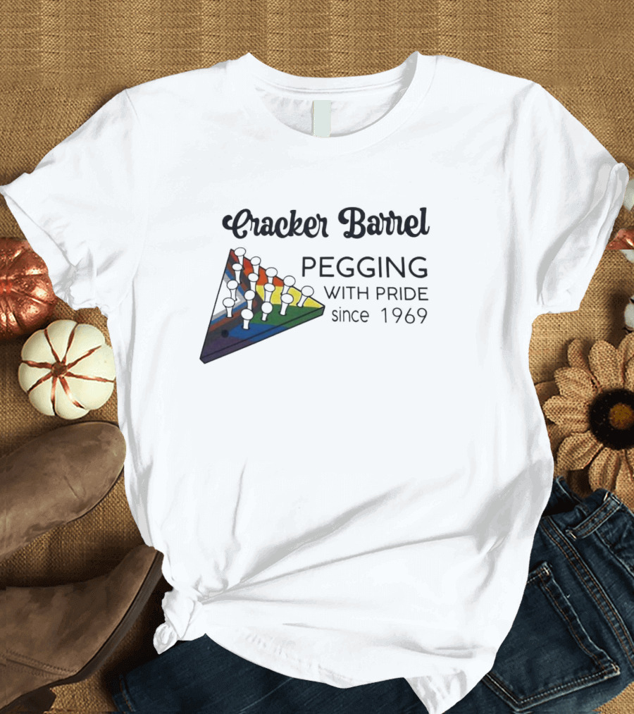 Cracker Barrel Pegging with Pride Since 1969 Rainbow Triangle T-Shirt