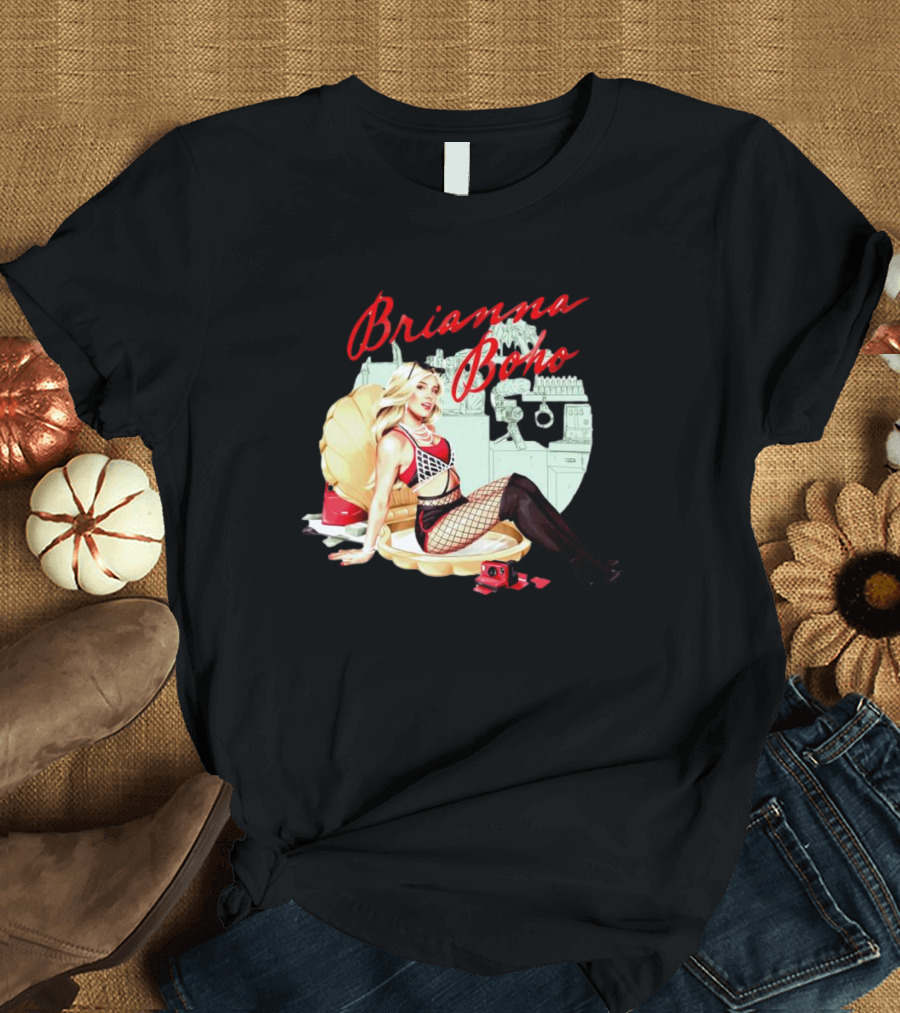Brianna Boho in Shell with Retro Camera and Vintage Style Background T-Shirt