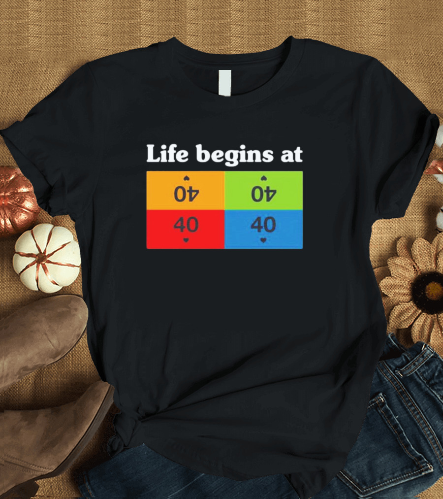 Life Begins at 40 Colorful Playing Card Symbols T-Shirt