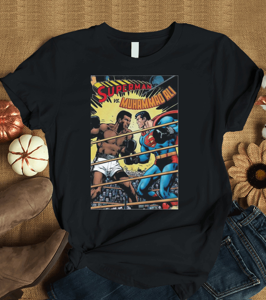 Superman vs Muhammad Ali Comic Book Face-Off in the Boxing Ring T-Shirt
