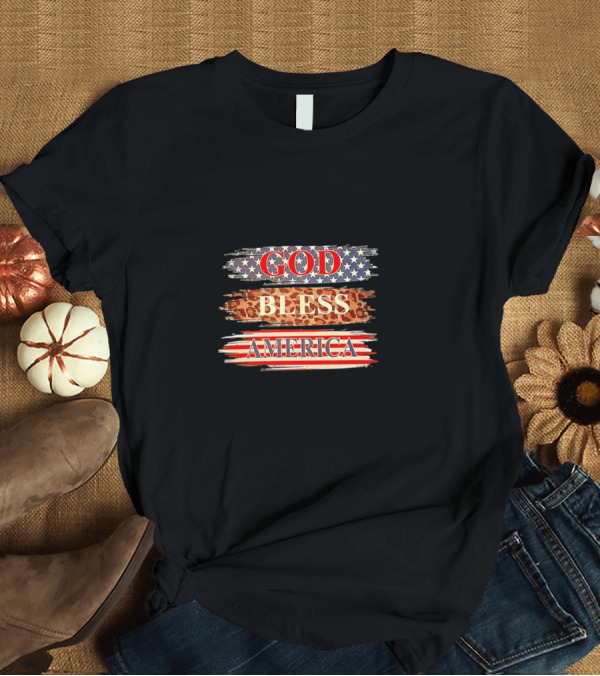 T-Shirt: God Bless America Stars Stripes Leopard Print T-Shirt God Bless America Stars Stripes Leopard Print T-Shirt