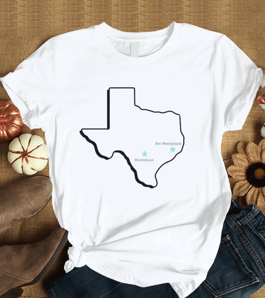 Texas State Map with Wembyland and Not Wembyland Stars T-Shirt