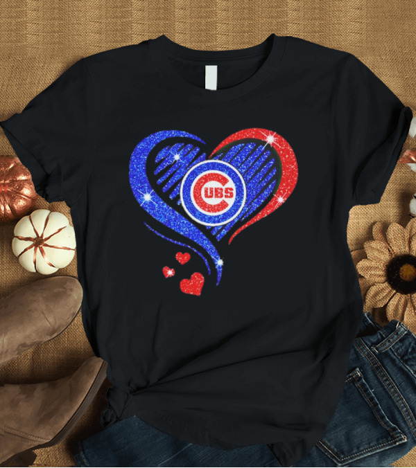 T-Shirt: Chicago Cubs Glitter Heart Logo with Red and Blue Diamond T-Shirt Chicago Cubs Glitter Heart Logo with Red and Blue Diamond T-Shirt