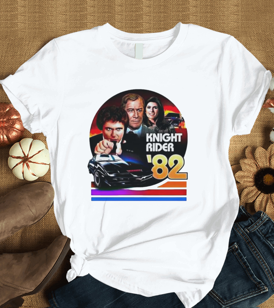 Knight Rider ’82 Retro Cast and Car Montage T-Shirt