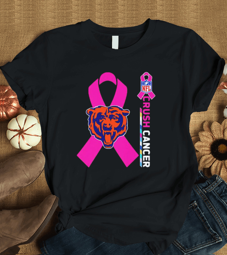 Chicago Bears NFL Pink Ribbon Crush Cancer T-Shirt