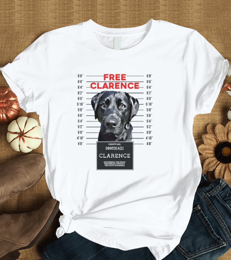 Jimmy and Clarence Free Clarence Mugshot Dog Lineup T-Shirt