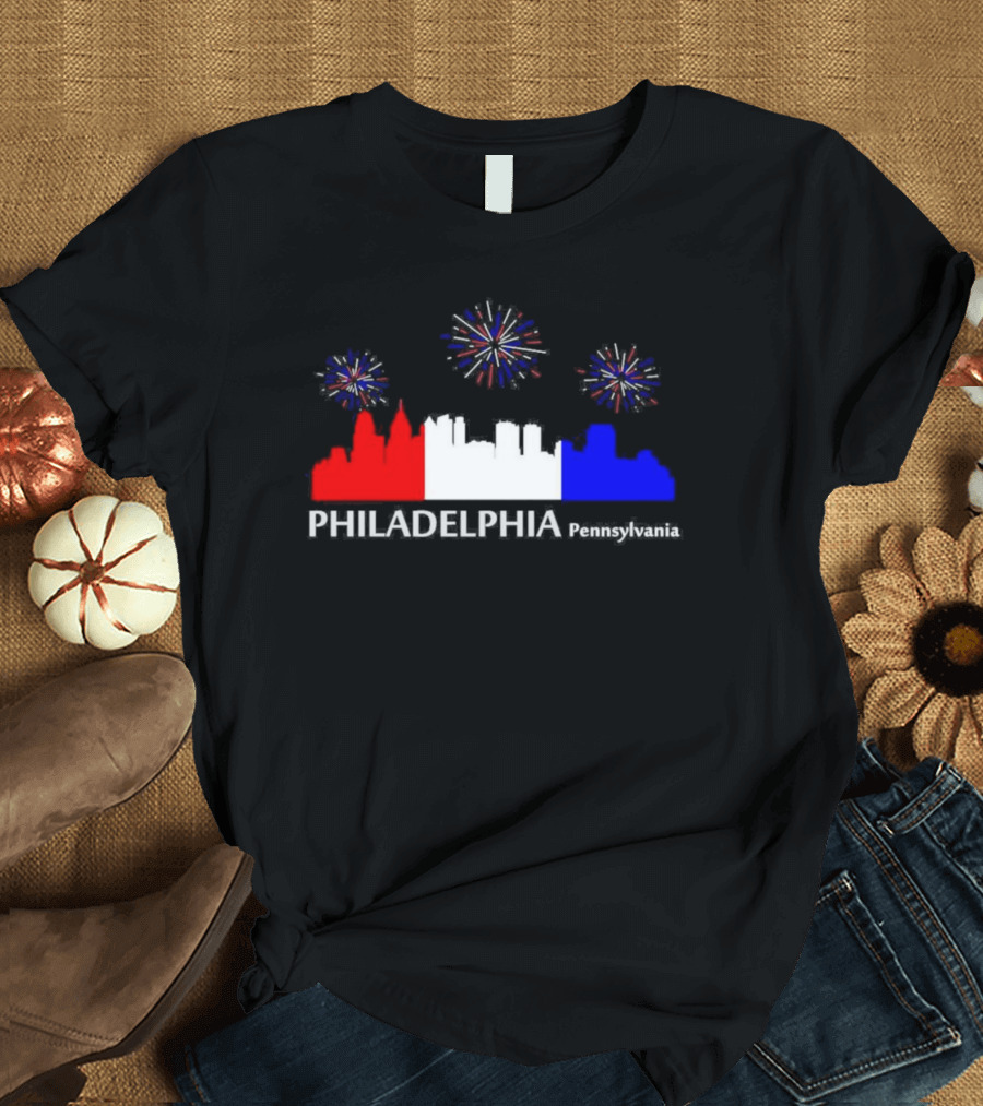 PHILADELPHIA Pennsylvania City Fireworks Skyline 4th of July T-Shirt