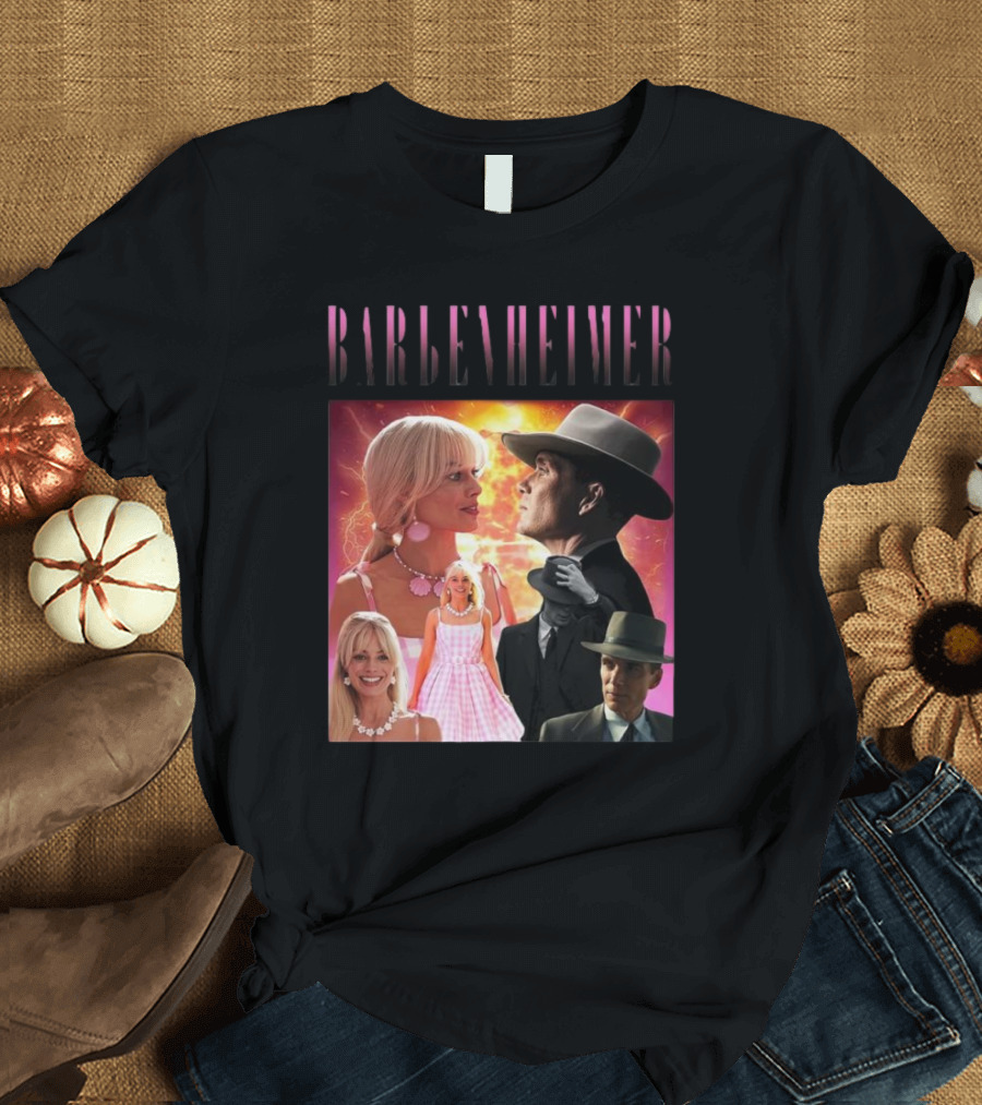Barbenheimer Fusion of Characters with Retro Style Elements T-Shirt