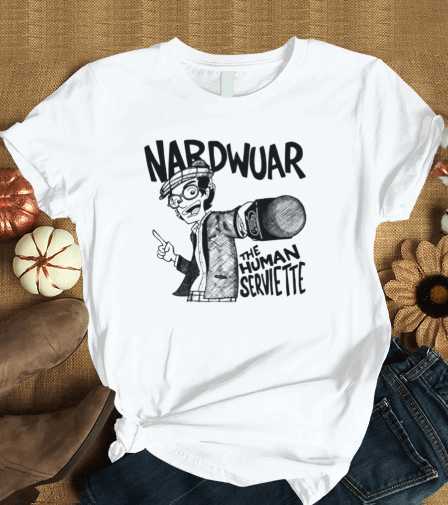 Nardwuar The Human Serviette Cartoon Character with Mic T-Shirt