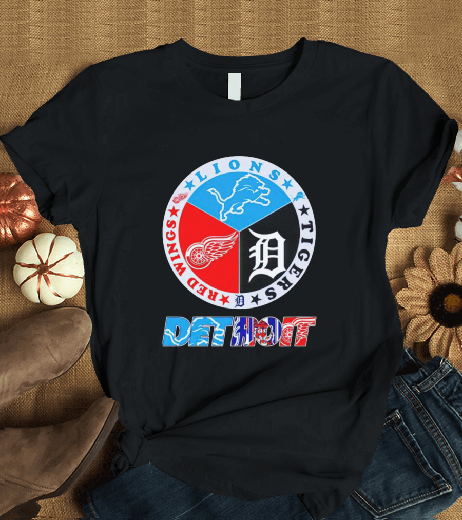 Lions Red Wings Tigers Detroit Circle T-Shirt