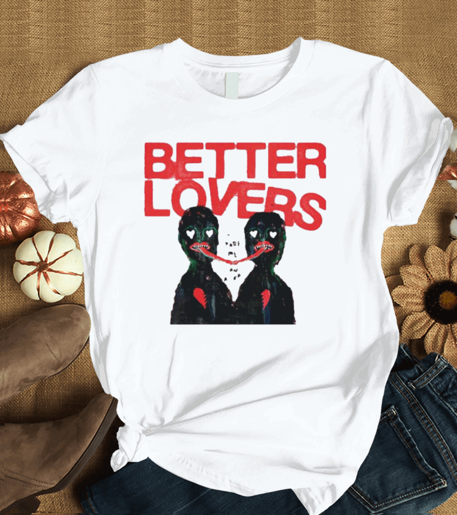Better Lovers Distorted Figures with Textured Red Letters T-Shirt