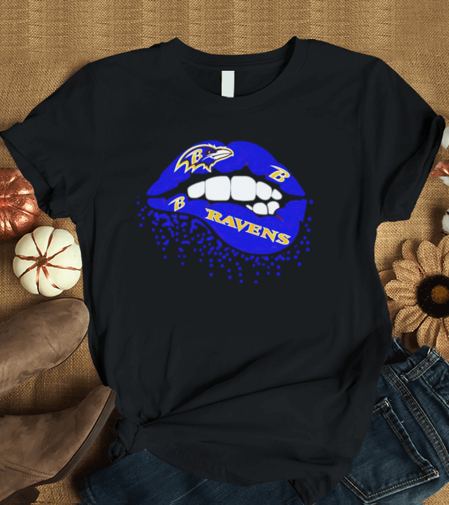 Baltimore Ravens B Lip Logo Blue and White Fan T-Shirt