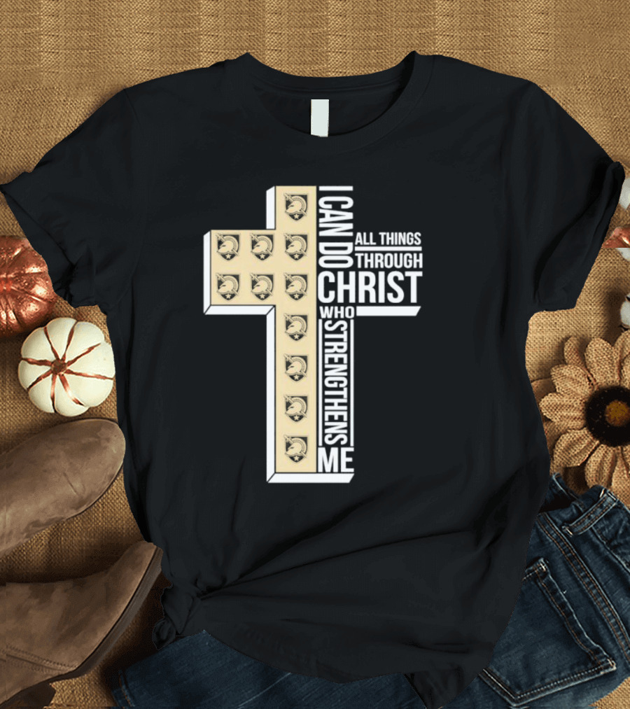 Black Knights I Can Do All Things Through Christ Who Strengthens Me Cross T-Shirt