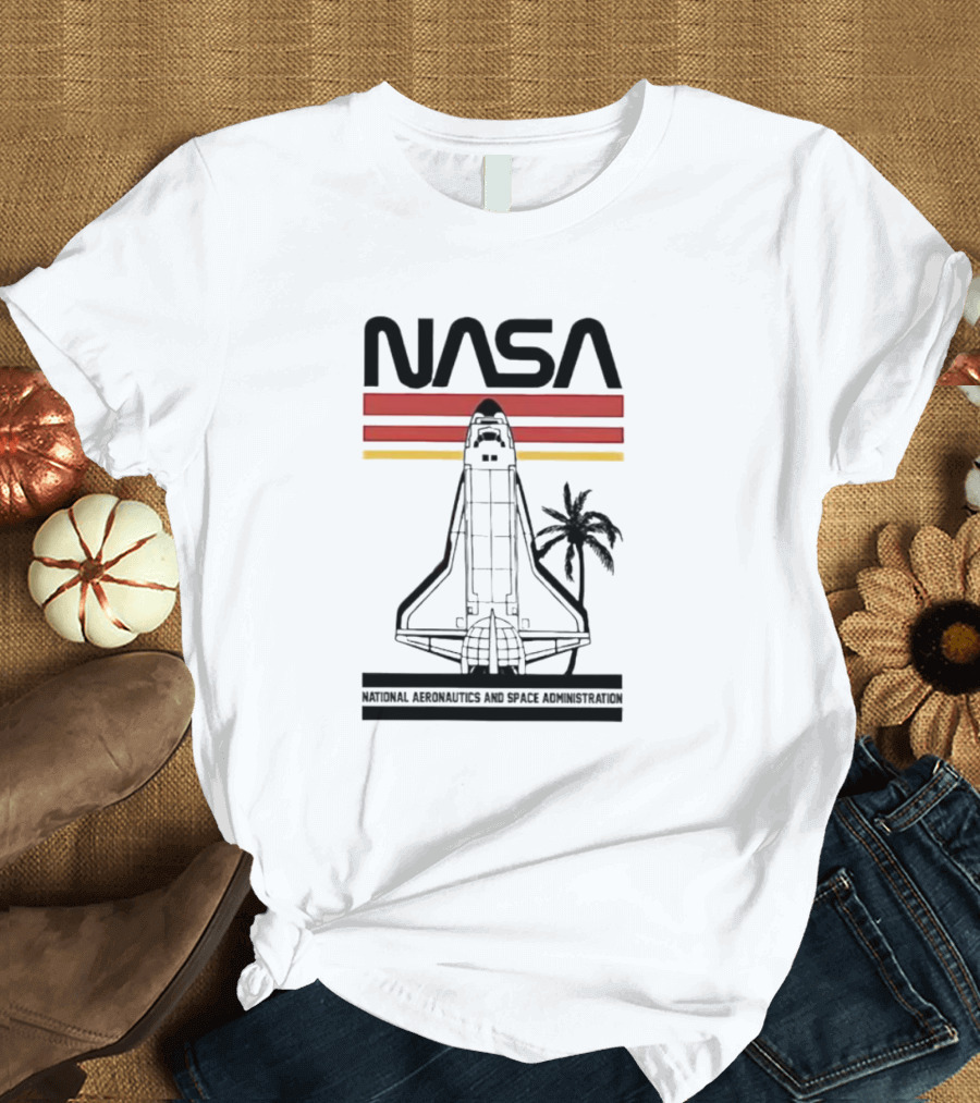 NASA National Aeronautics and Space Administration Shuttle Palm Retro Stripes T-Shirt