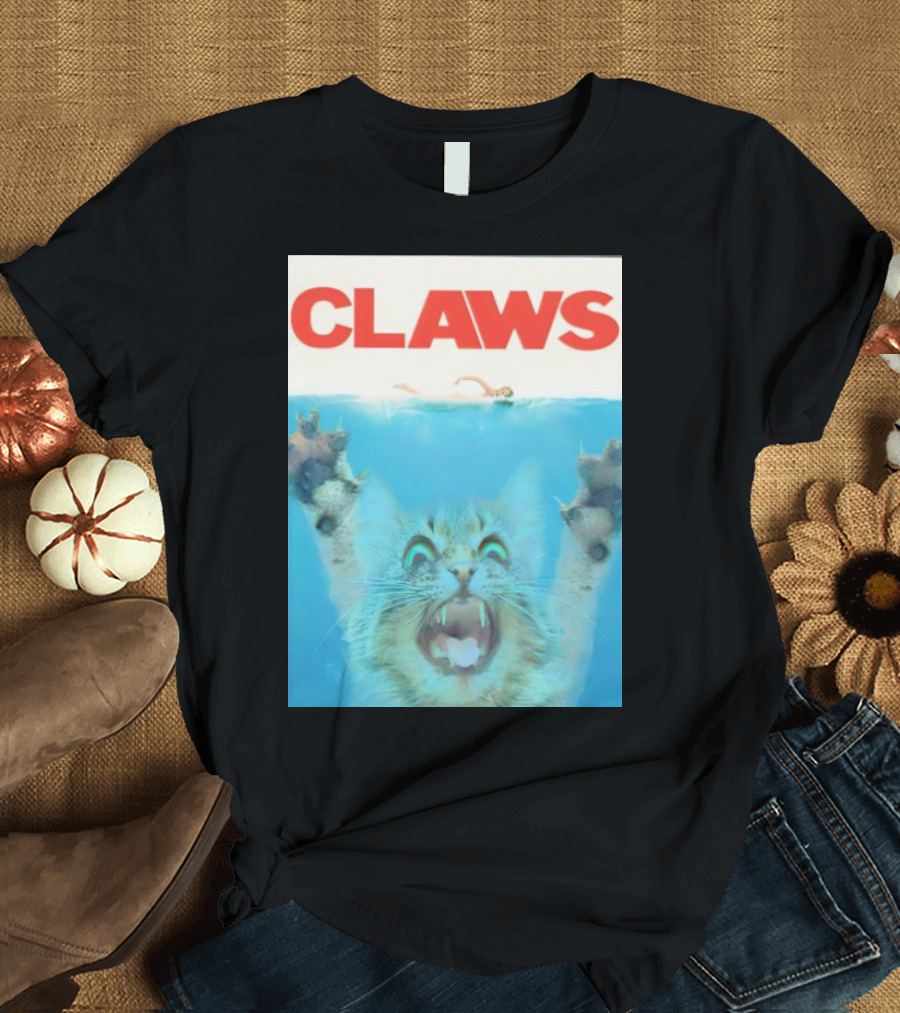 Claws Jaws Parody Cat Hunting People T-Shirt