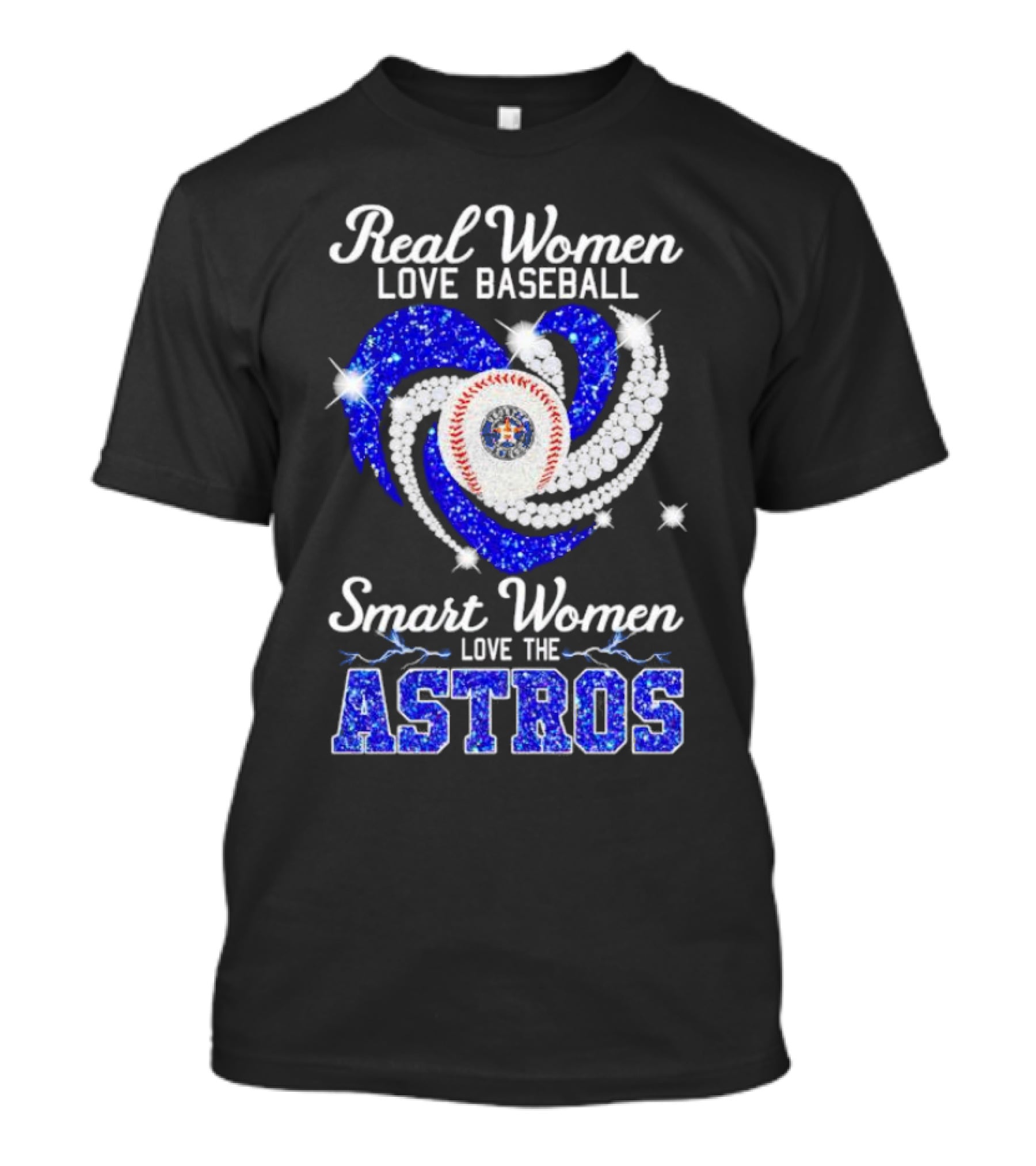 Real Women Love Baseball Smart Women Love The Astros Diamond Heart T-Shirt