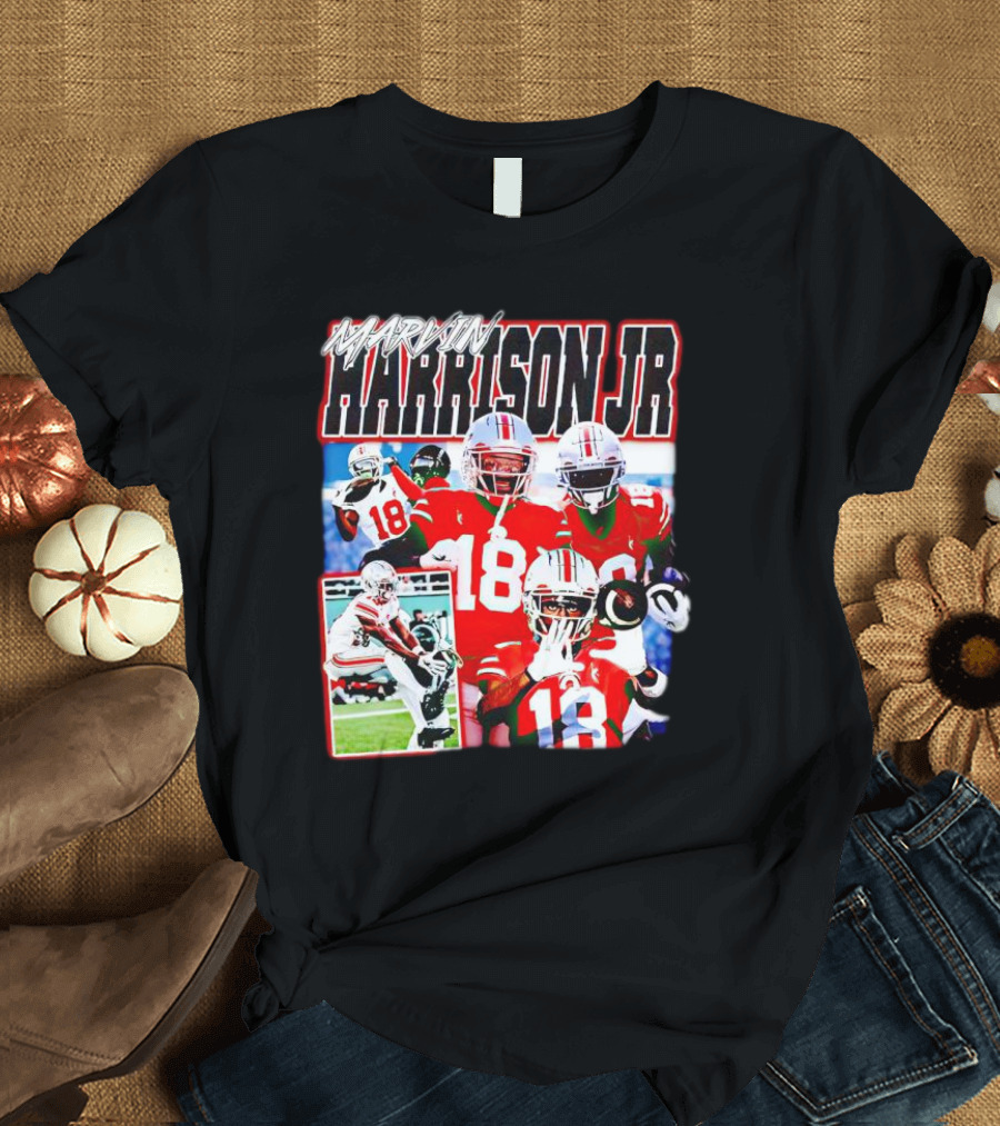 Marvin Harrison Jr Football Collage with Number 18 T-Shirt