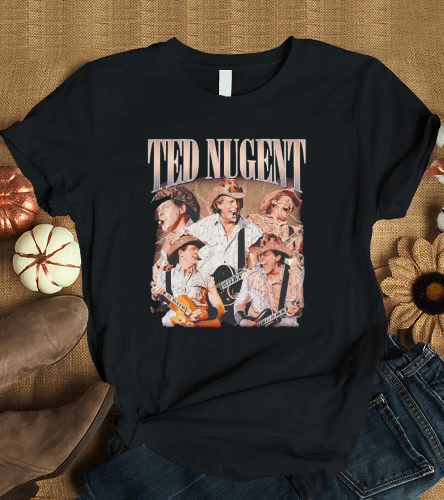 Ted Nugent Western Cowboy Hat Guitar Performance Collage T-Shirt