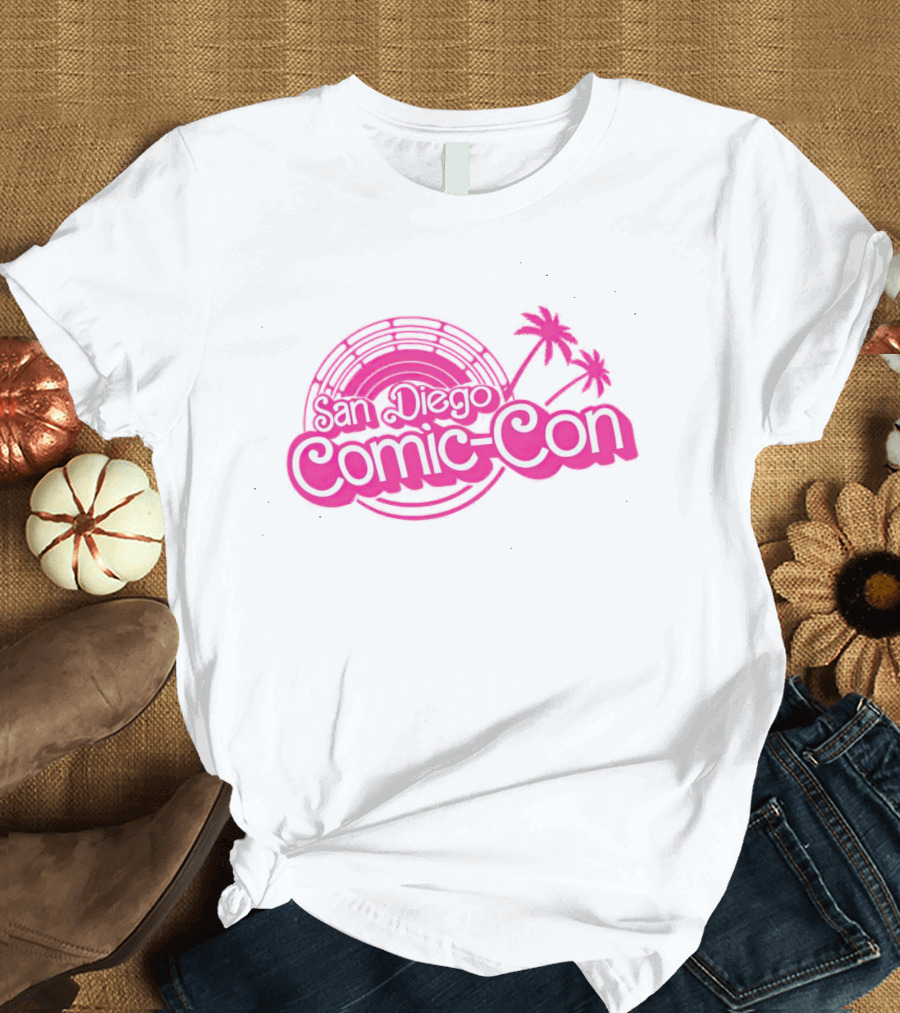 Barbie San Diego Comic-Con Logo with Pink Palm Trees T-Shirt