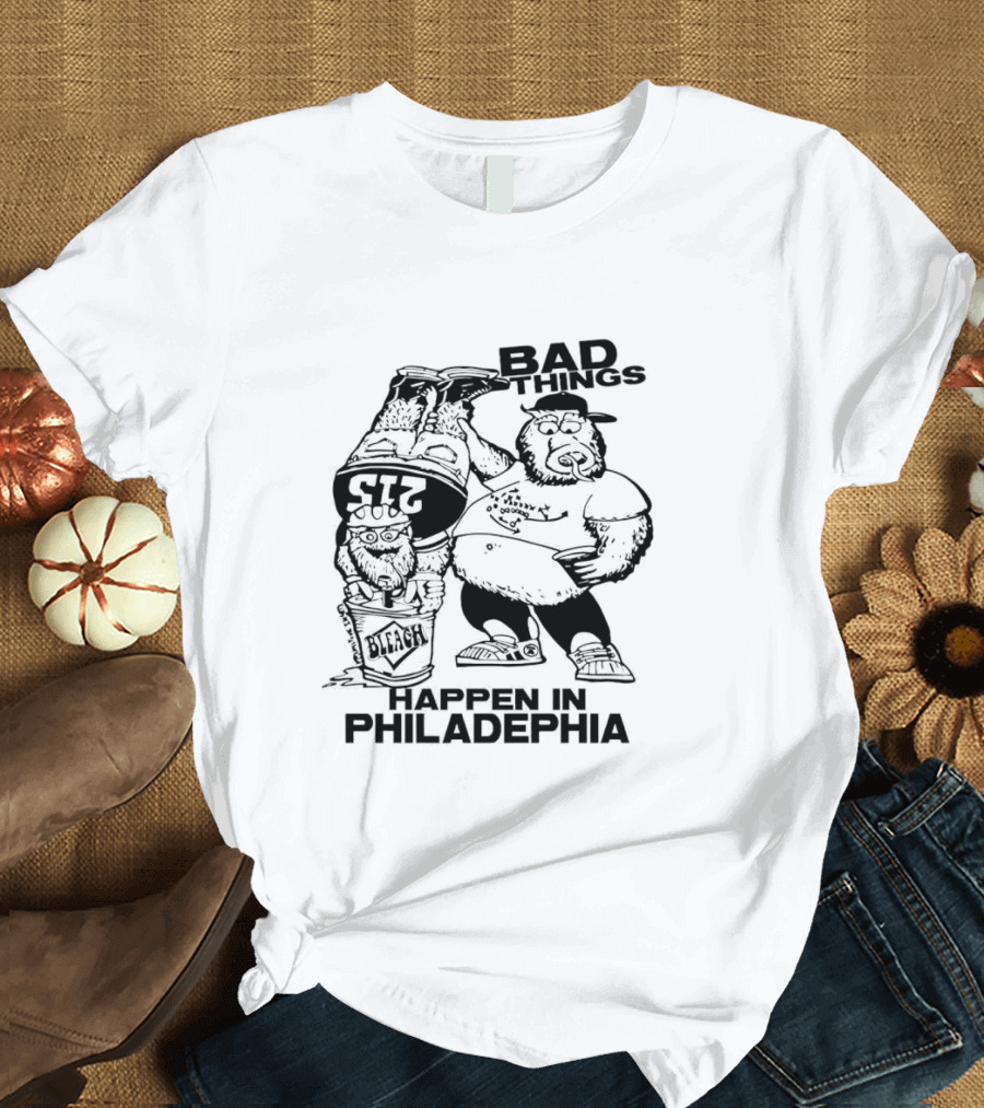 Jason Kelce Gritty Philly Bad Things Happen in Philadelphia 215 Bleach T-Shirt