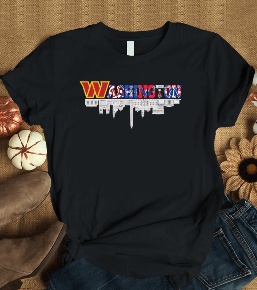 Washington Skyline with Sports Team Logos Cityscape T-Shirt