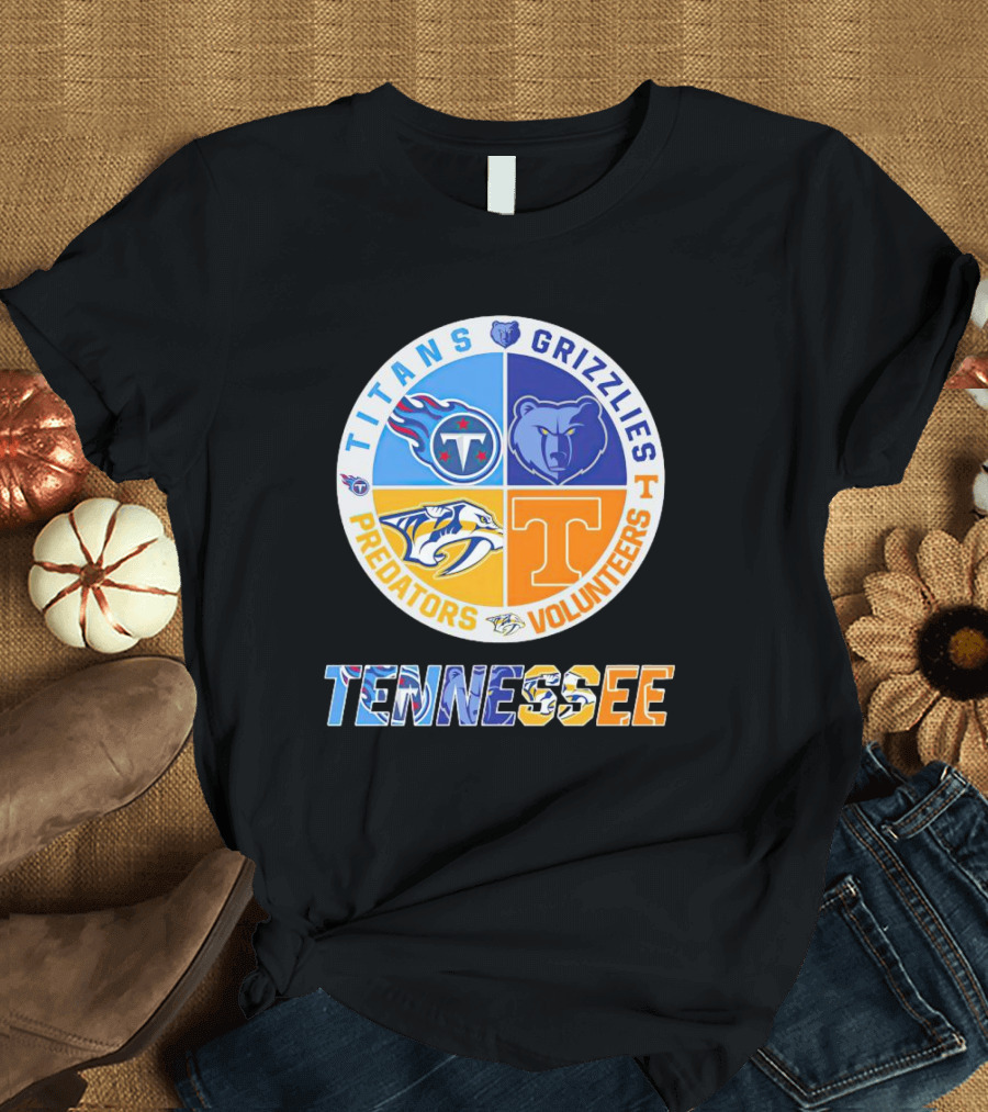 Tennessee Titans Grizzlies Predators Volunteers Sports Team T-Shirt