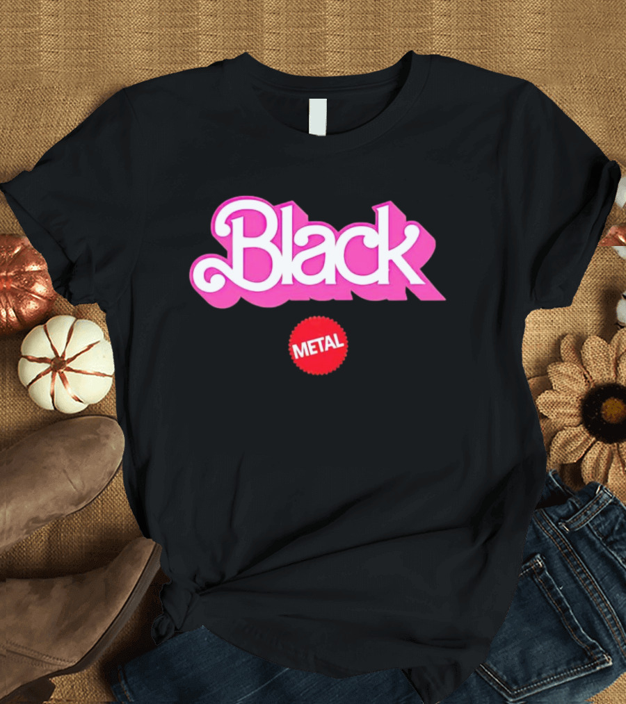 Barbie Black Metal Retro Pink and Red Contrast T-Shirt