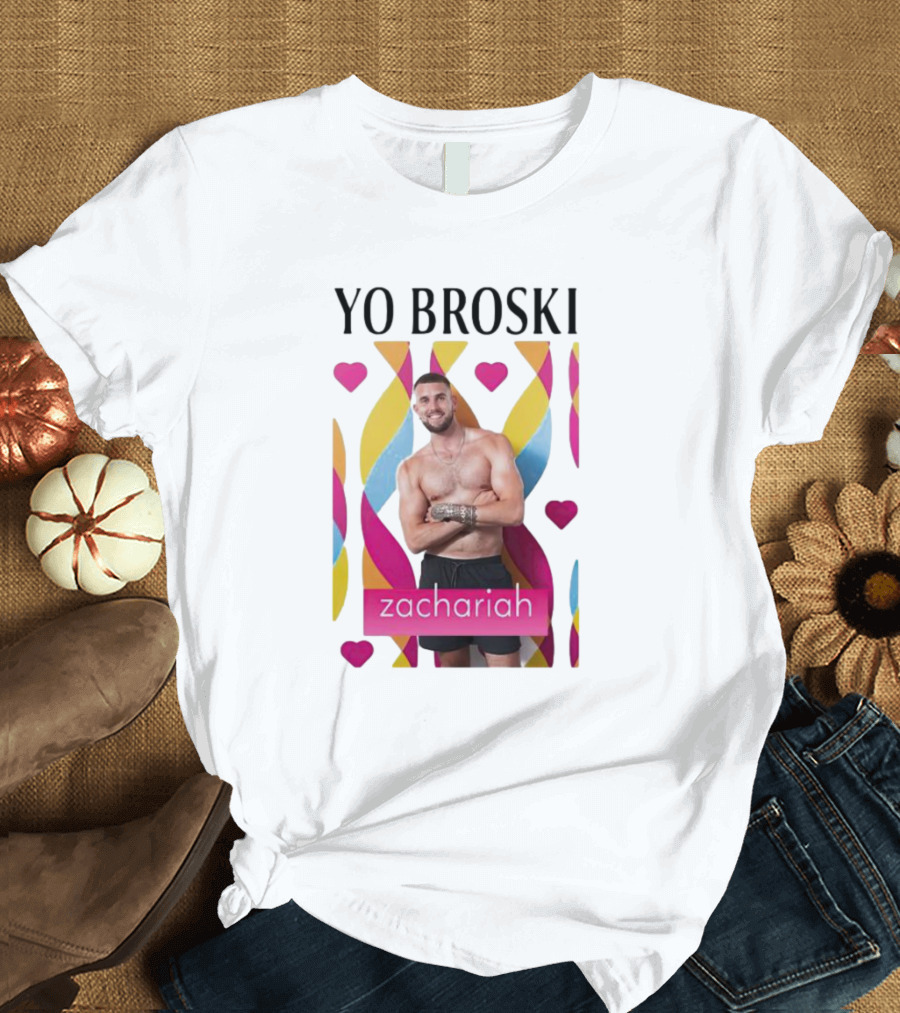 Yo Broski Zachariah Colorful Hearts Backdrop T-Shirt