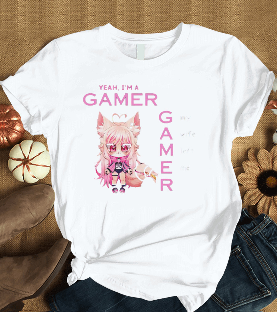 Yeah I'm a Gamer My Wife Left Me Chibi Fox Character T-Shirt