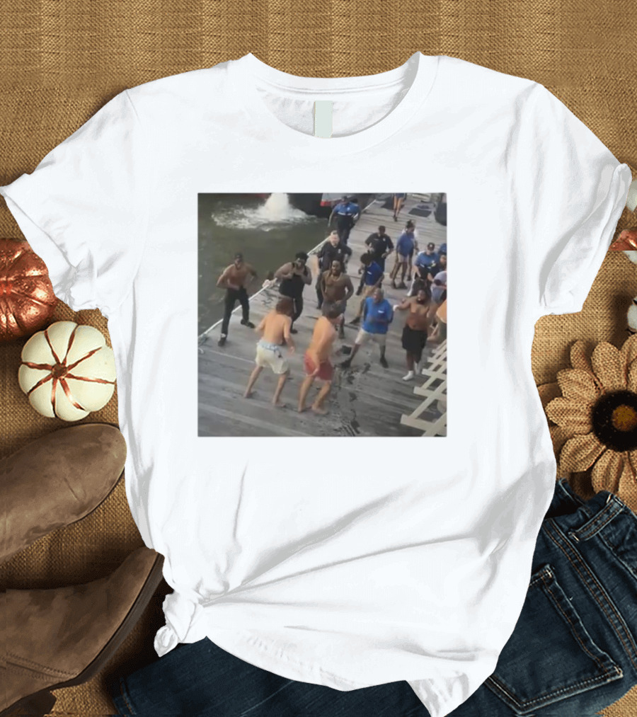Brawl on Dock Montgomery’s Riverfront Park Altercation Scene T-Shirt