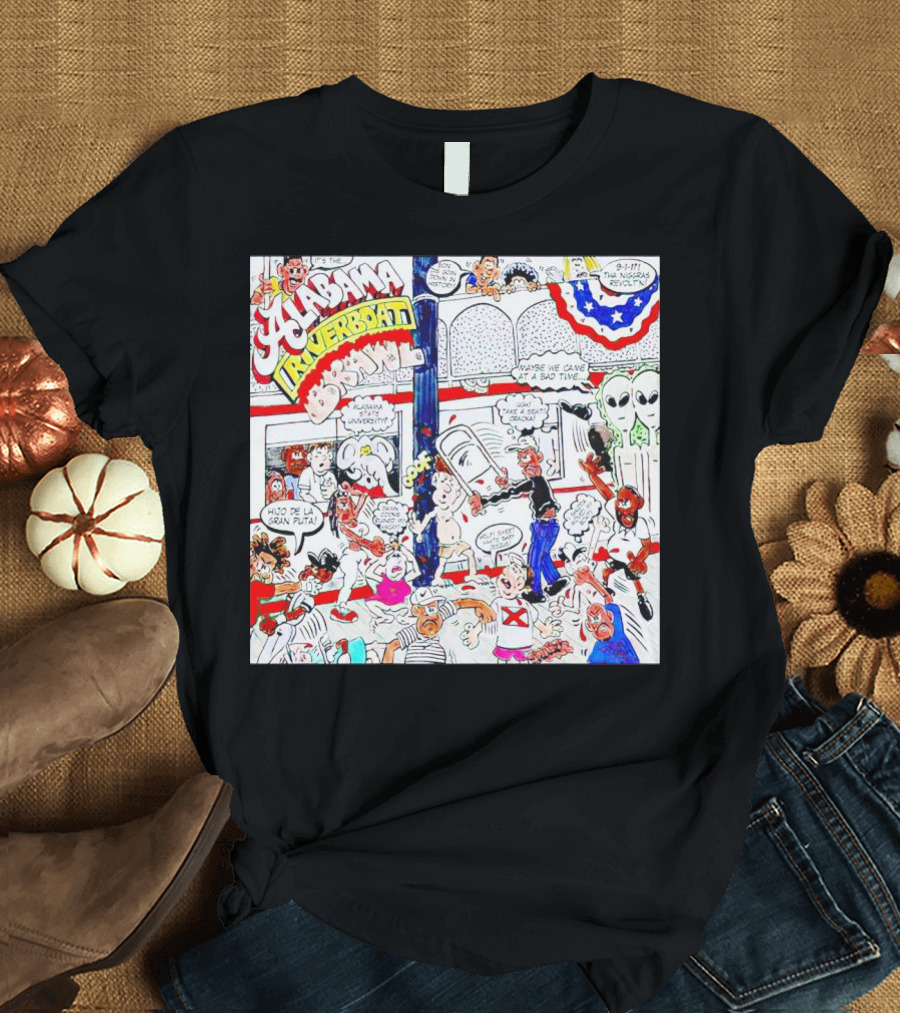 Alabama Riverboat Brawl Take a Seat Cracka with Aliens and Police Chaos T-Shirt