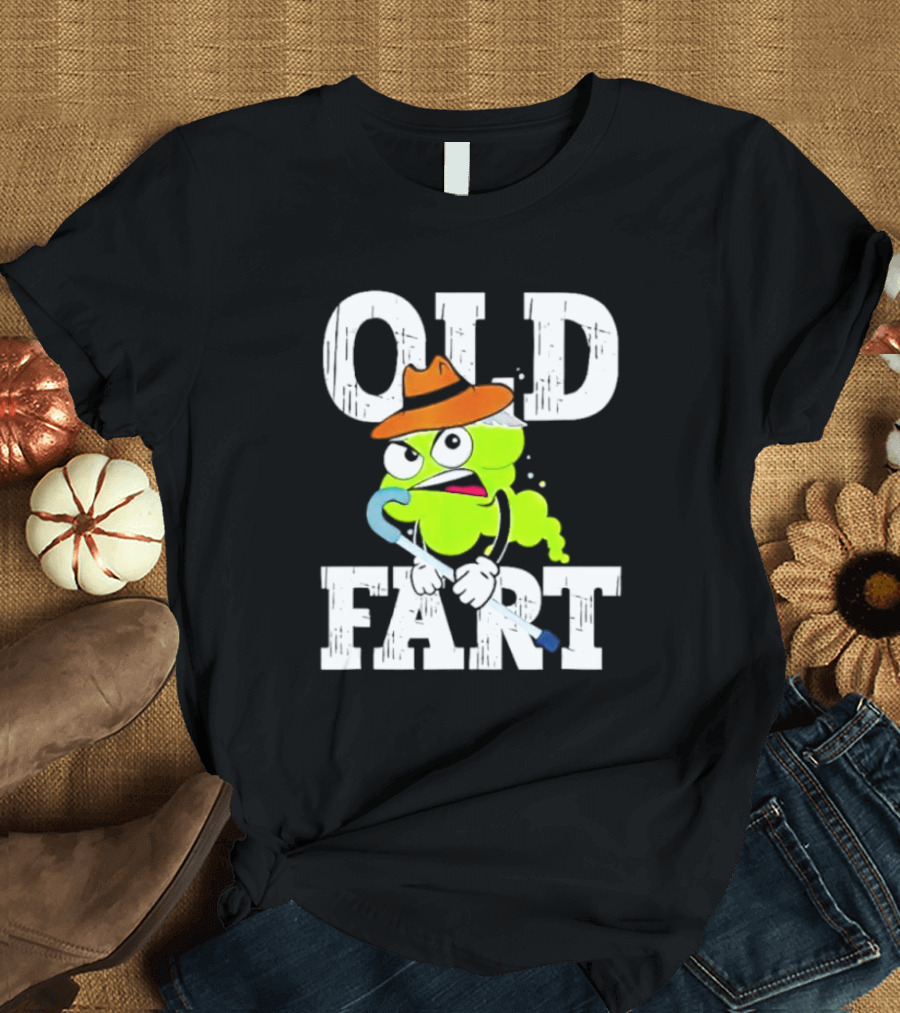 Old Fart Wearing Fedora with Cane Character T-Shirt