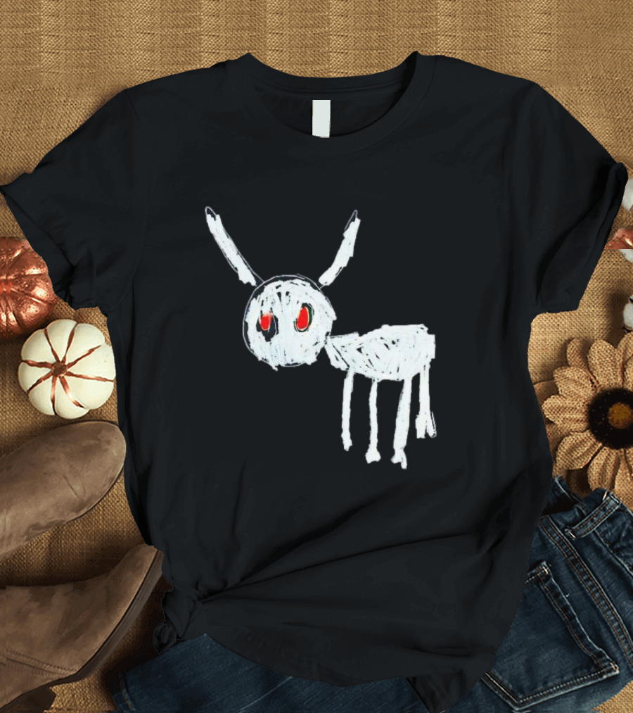 Adonis for All the Dogs With White Abstract Creature Sketch With Red Eyes T-Shirt