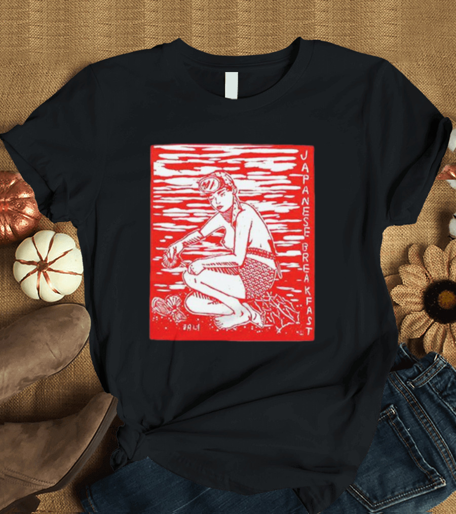 Japanese Breakfast Diver Cream Motif in Red and White T-Shirt