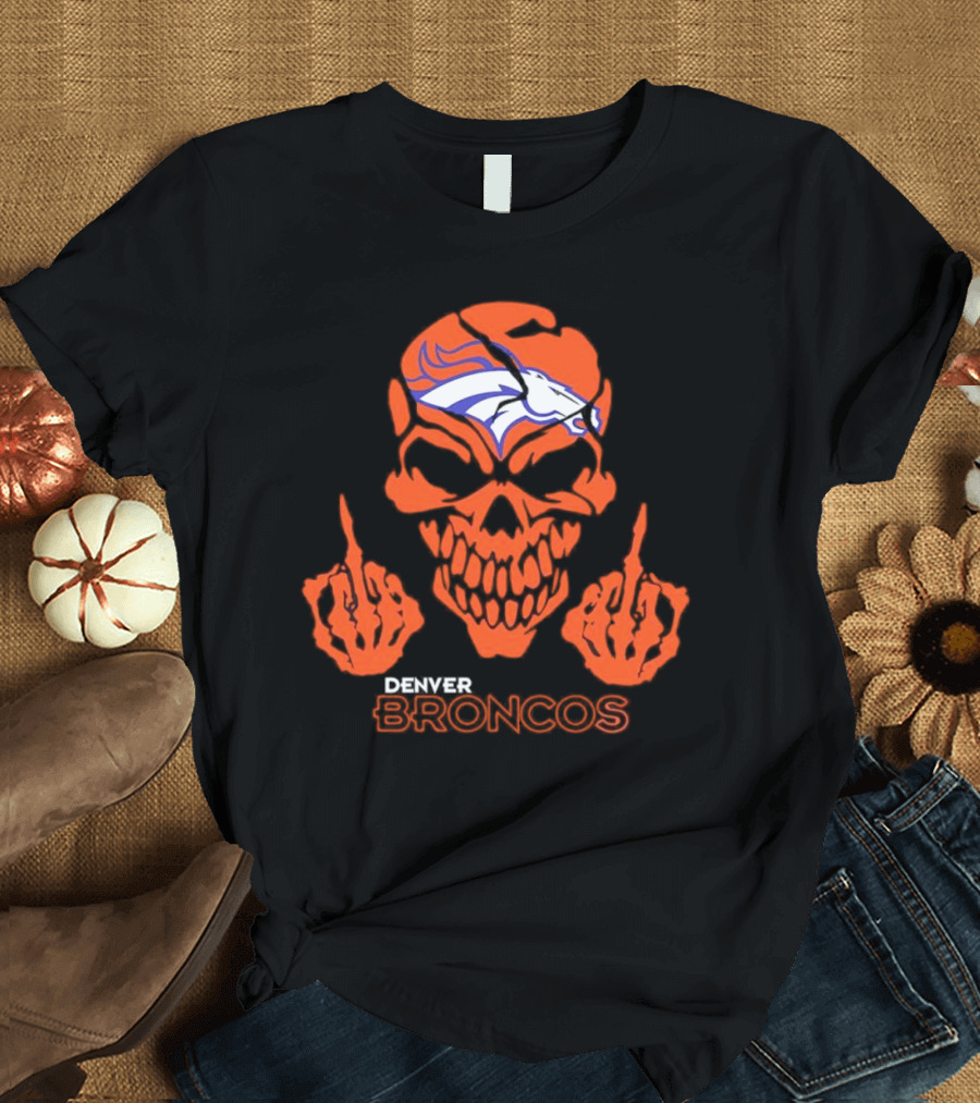 Denver Broncos Skull Middle Finger Iconic T-Shirt