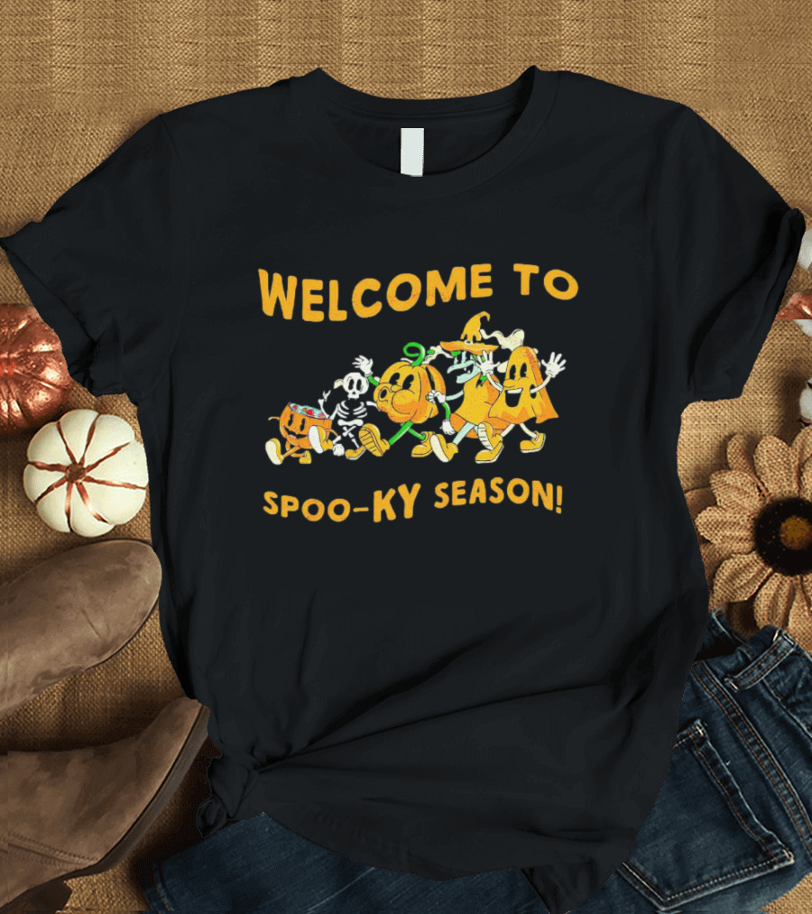 Welcome to Spooky Season Halloween Cartoon Characters Walking Parade T-Shirt