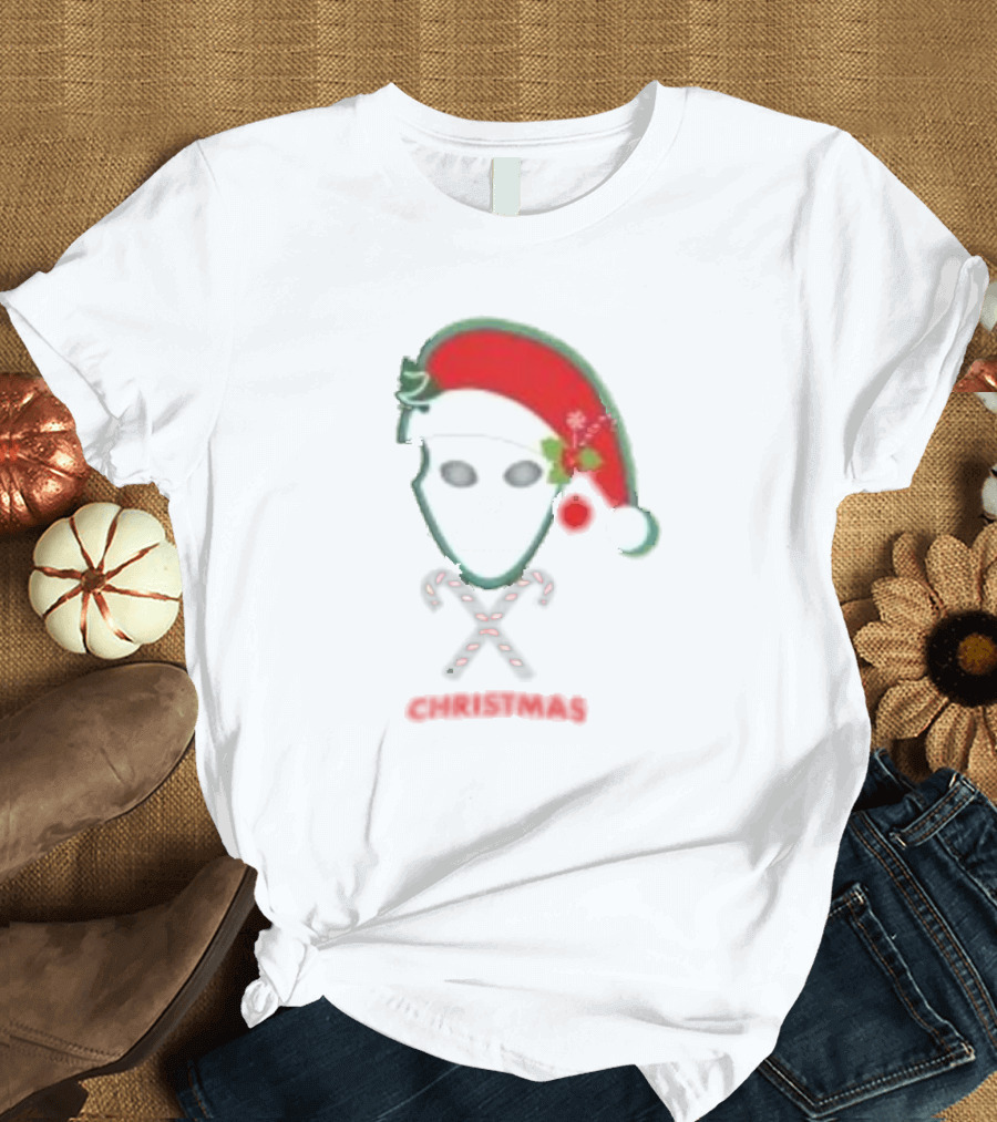 Christmas Skull with Santa Hat and Candy Canes T-Shirt