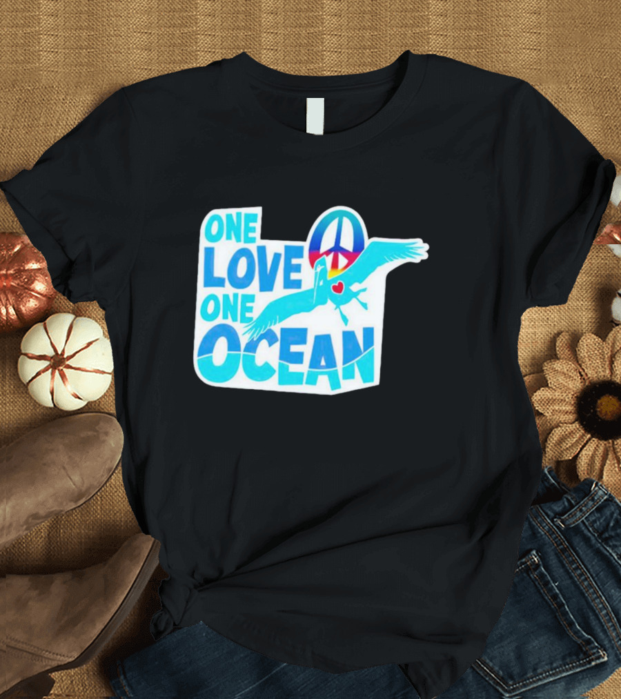 New York Post One Love One Ocean Peace Symbol Bird Heart T-Shirt
