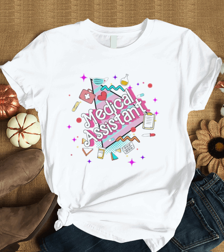 Medical Assistant Heart Stethoscope Clipboard Pink Sparkle T-Shirt