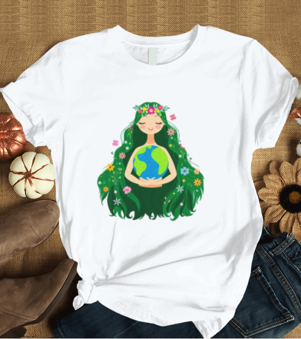 T-Shirt: Beautiful Flowing Flower Earth Care Mother Nature Figure T-Shirt Beautiful Flowing Flower Earth Care Mother Nature Figure T-Shirt
