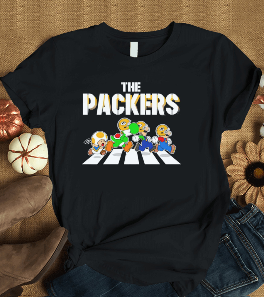 Super Mario Characters In The Packers Crossing T-Shirt
