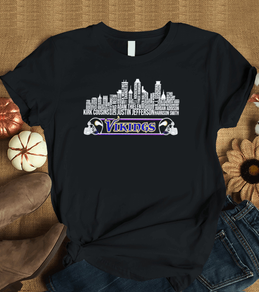 Minnesota Vikings Kirk Cousins Justin Jefferson Adam Thielen Skyline T-Shirt