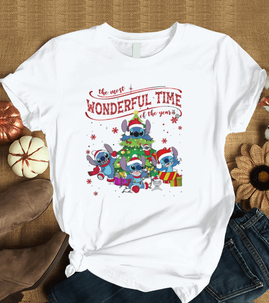 Stitch Christmas Wonderful Time of the Year with Tree and Gifts T-Shirt